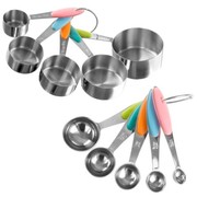Hastings Home 10-piece Measuring Cups and Spoons Set, Stainless Steel, Colored Silicone Handles and Metal Ring 321283DNJ